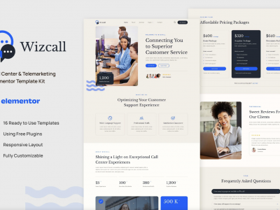 Wizcall - Call Center & Telemarketing Elementor Template Kit