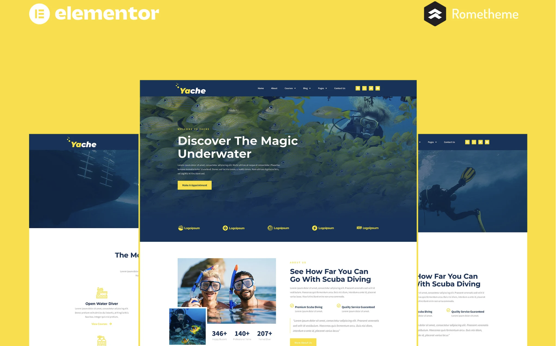 Yache - Scuba Diving Center Elementor Pro Full Site Template Kit