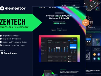 Zentech - Mobile App & Fintech Startup Elementor Template Kit