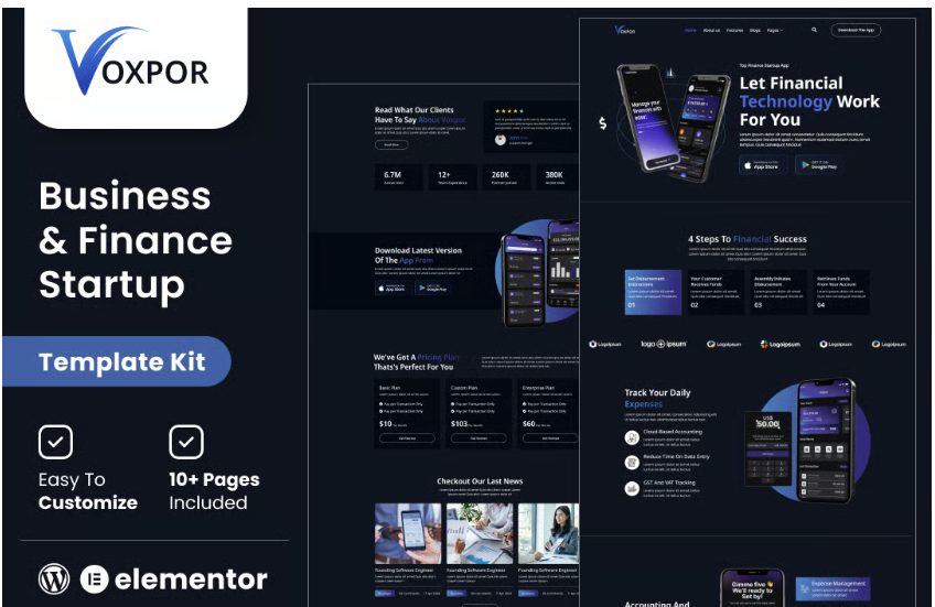 Voxpor - Business & Finance Startup Elementor Template kit