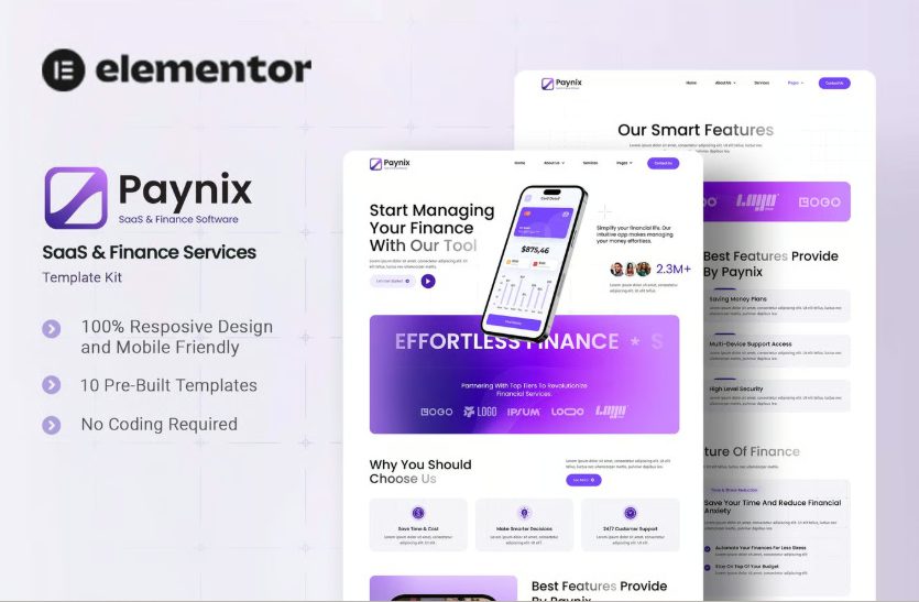 Paynix - SaaS & Finance Services Elementor Template Kit