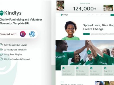 Kindlys - Charity Fundraising & Volunteer Elementor Template Kit