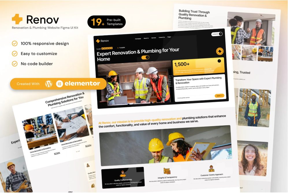Renov - Renovation and Plumbing Elementor Template Kit for Contractors and Home Services