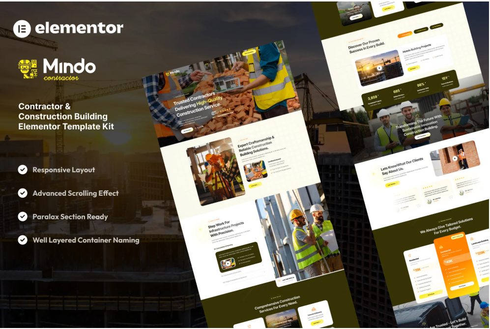 Mindo - Contractor & Construction Building Elementor Template Kit