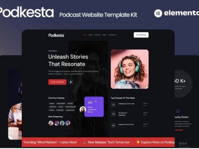 Podkesta - Dark Theme Podcast Elementor Template Kit