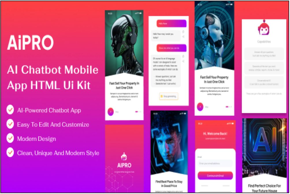Aipro - AI Chatbot Mobile App HTML Template