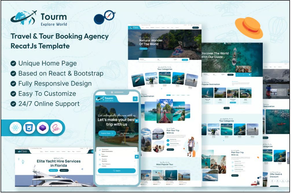 Tourm - Travel & Tour Booking Agency ReactJS Templ