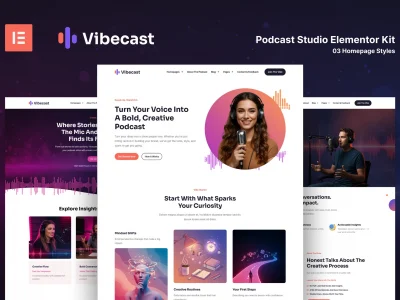 Vibecast - Podcast Studio Elementor Pro Template Kit