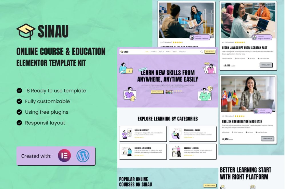 Sinau - Online Course & Education Elementor Template Kit
